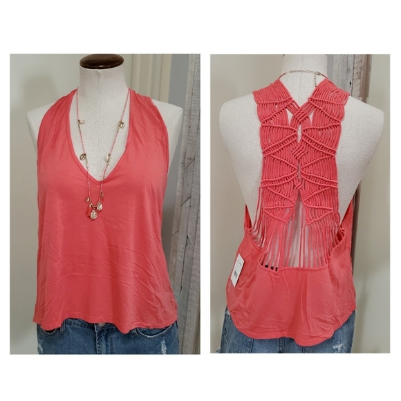 Free People Tops - Free People Wider Macrame Knotted Tank Top Peach S